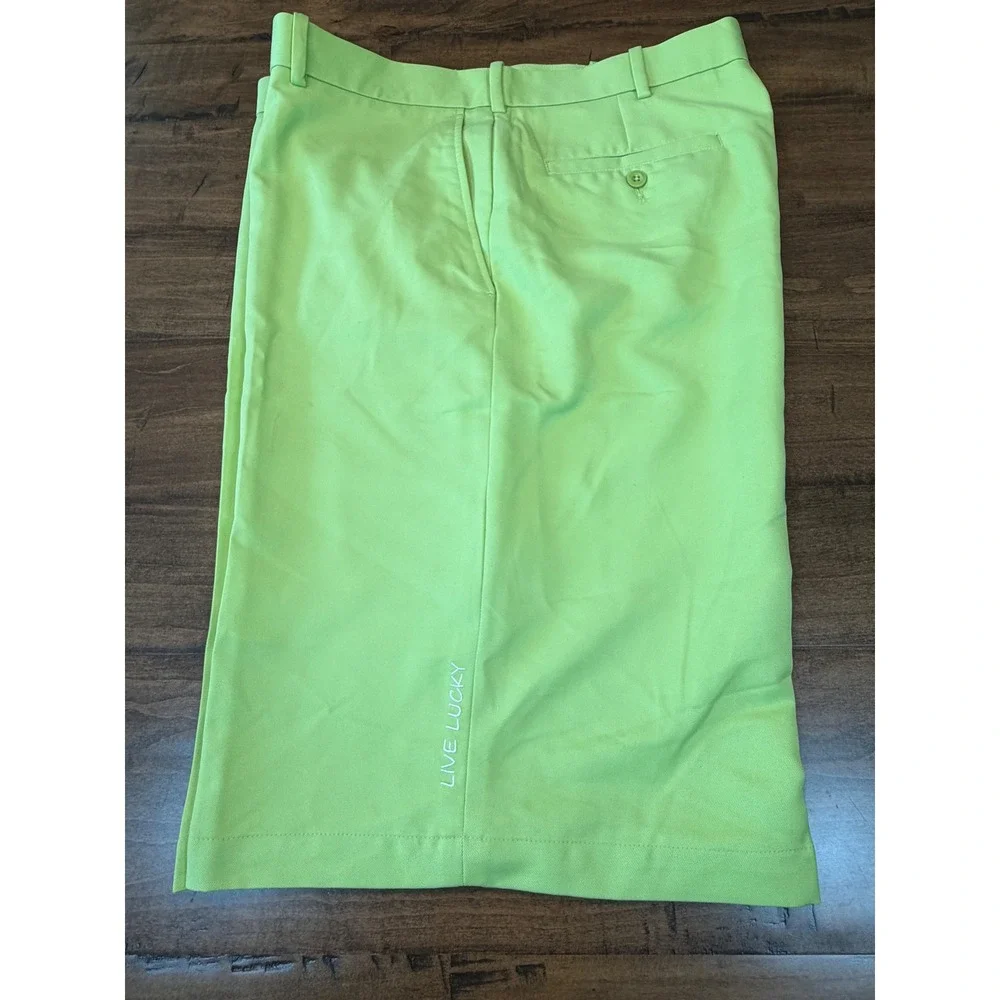 Black Clover Mens Golf Short 38 Lime Green Live Lucky Performance Flat Front NEW